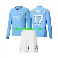 Camisola Manchester City Kevin De Bruyne 17 Criança Equipamento Primeiro 2024-2025 Manga Comprida